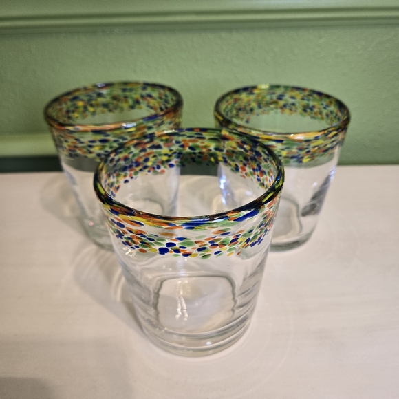 Dos Suenos Handblown confetti glasses 16oz set of 3 - Picture 1 of 3